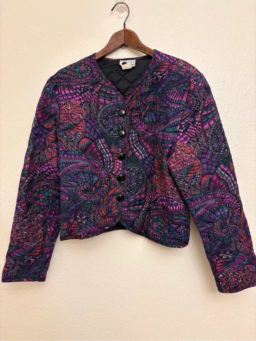 Quilted Paisley Cropped Blazer in Purple and Teal